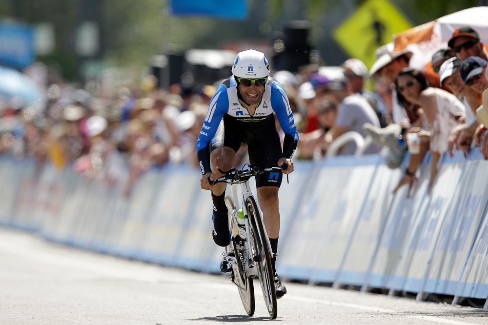 Tiago Machado finishes the time trial at the 2014 Tour of California.