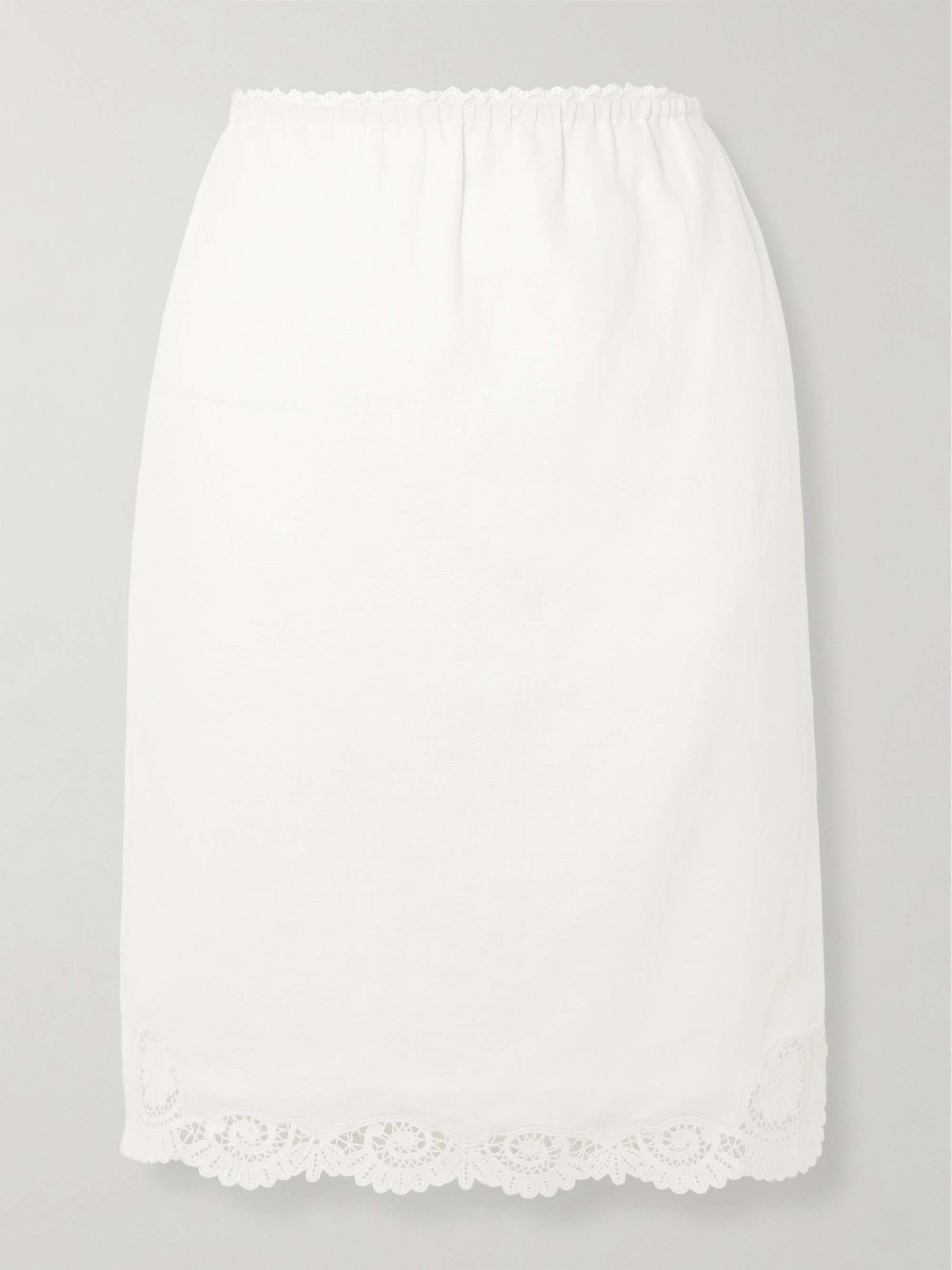 Darya Lace-Trimmed Linen and Cotton-Blend Midi Skirt