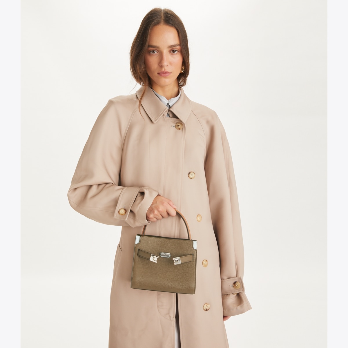 Petite Lee Radziwill Colorblock Pebbled Double Bag in Beige, Size Os