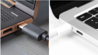 Thunderbolt and USB connections side by side