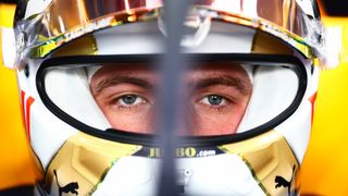 Close-up of Max Verstappen in F1 helmet