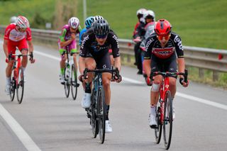 Team DSM rider Germanys Nikias Arndt L and Team LottoSoudal rider Belgiums Kobe Goossens compete during the eighth stage of the Giro dItalia 2021 cycling race 170 km between Foggia and Guardia Sanframondi on May 15 2021 Photo by Luca Bettini AFP Photo by LUCA BETTINIAFP via Getty Images