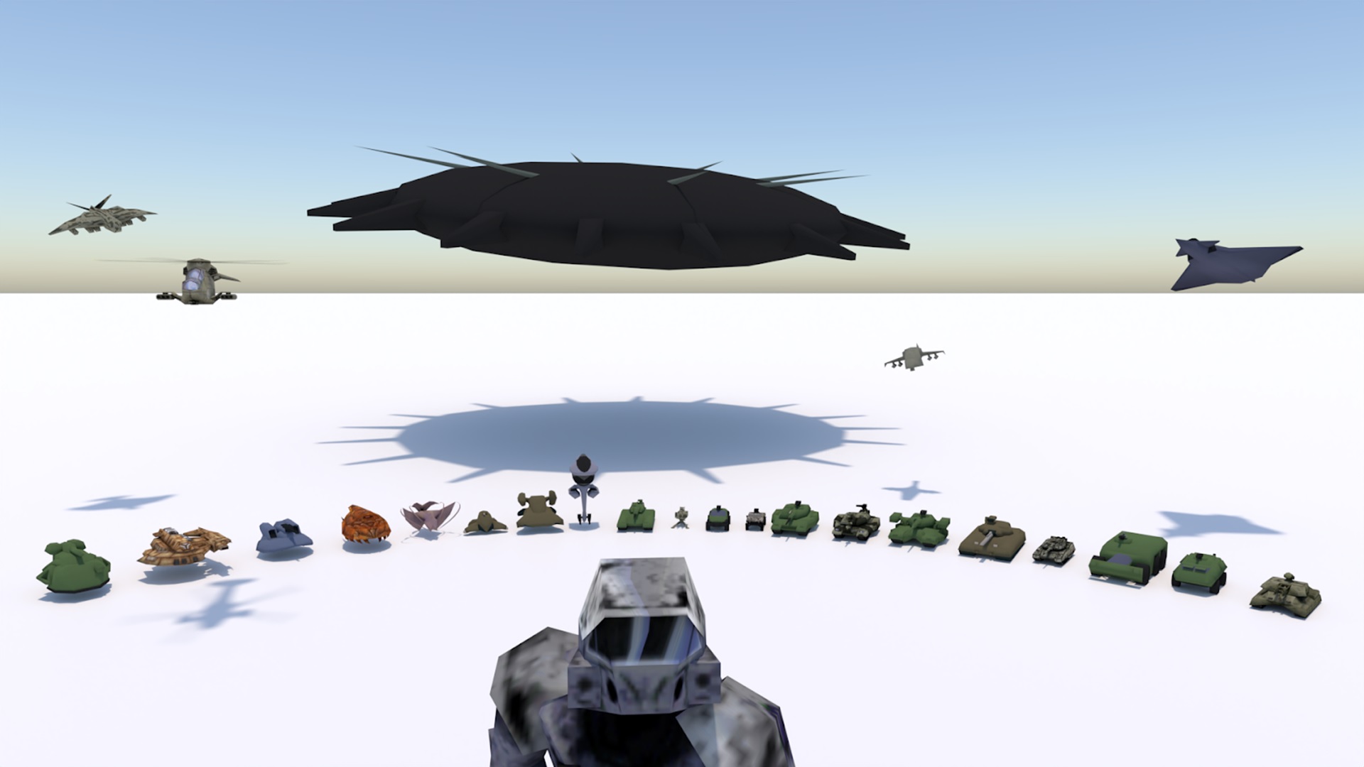 An image of several reclaimed vehicles from Halo's RTS days. They're low-poly, and very cute.