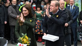 Catherine, Princess of Wales and Prince William visit Abergavenny Market on March 01, 2022 in Abergavenny