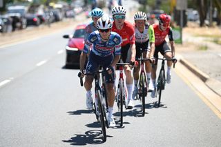 VICTOR HARBOR AUSTRALIA JANUARY 24 William Junior Lecerf of Belgium and Team Soudal QuickStep leads the breakaway during the 25th Santos Tour Down Under 2025 Stage 4 a 1572km stage from Glenelg to Victor Harbor UCIWT on January 24 2025 in Victor Harbor Australia Photo by Dario BelingheriGetty Images