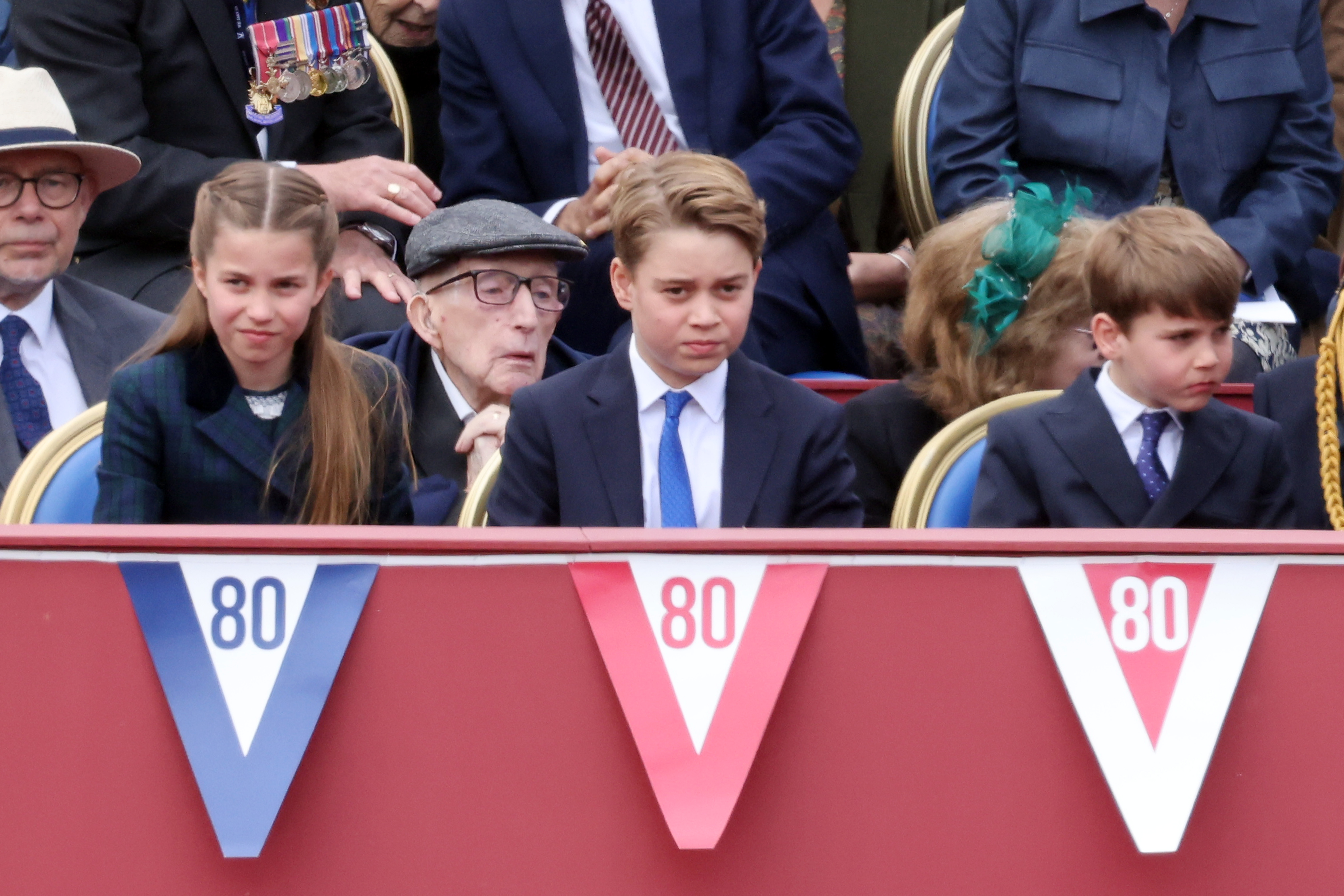 Princess Charlotte, Prince George, and Prince Louis on VE Day