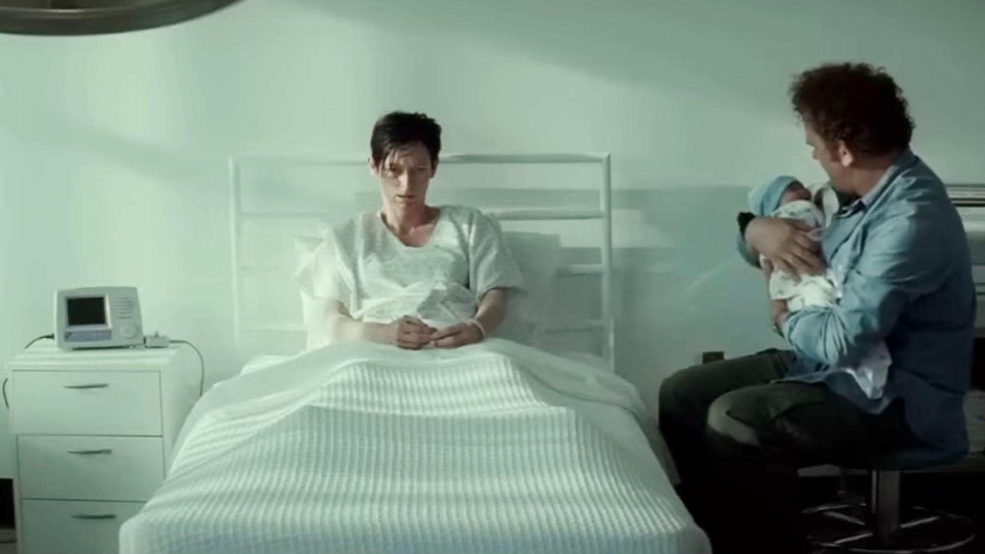A troubled Tilda Swinton in a hospital bed in We Need to Talk About Kevin