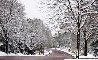 Madison, Wisconsin road in the snow.