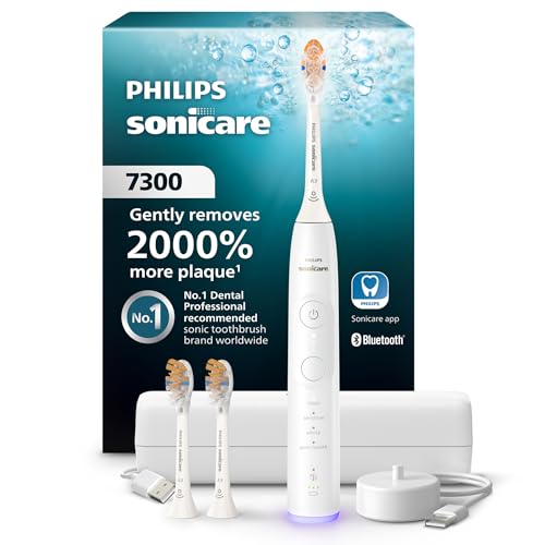 Philips Sonicare 7300 Series Electric Toothbrush - Next-Generation Sonicare Technology, Pressure Sensor, 12 Brushing Settings, Smartimer, Brushpacer, 21-Day Runtime, Travel Case, White, Hx7420/07