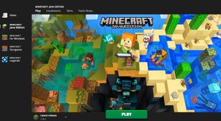 download Minecraft launcher - A launcher interface showing a Minecraft Java main screen with options for "Minecraft Java Edition, Minecraft for Windows, Minecraft Dungeons, and Minecraft Legends on the left sidebar.