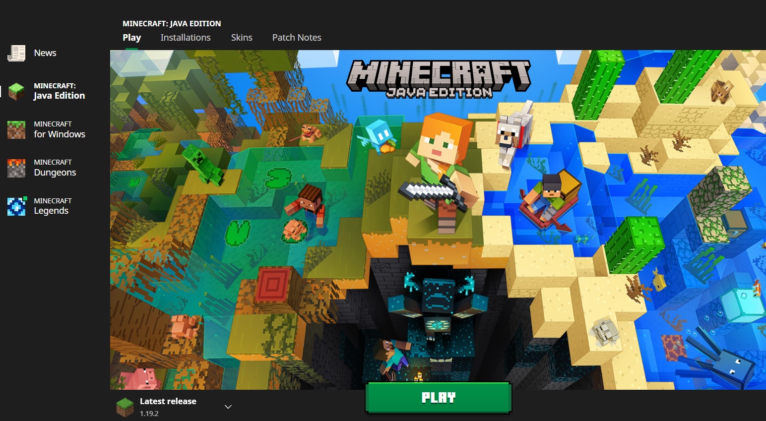 download Minecraft launcher - A launcher interface showing a Minecraft Java main screen with options for 