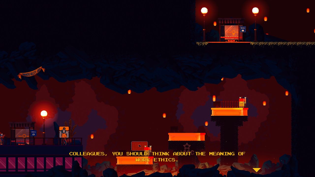 Varying screenshots of the upcoming platformer Preppered: an existential platformer.