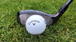 Photo of the Callaway Paradym Super Hybrid face on with golf ball