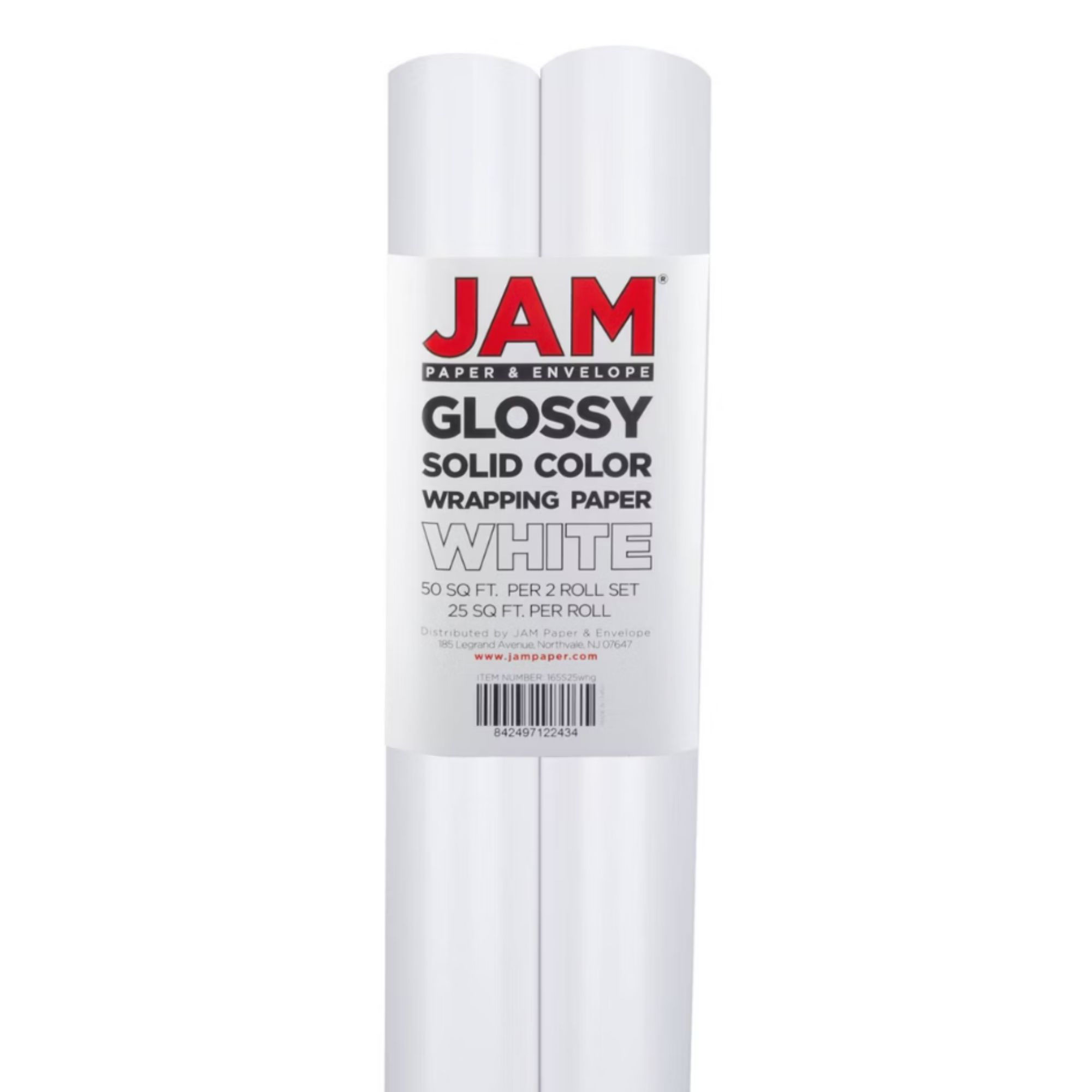 JAM PAPER Bright White Glossy Gift Wrapping Paper Roll - 2 packs of 25 Sq. Ft.: Thick Solid White for All Occasions