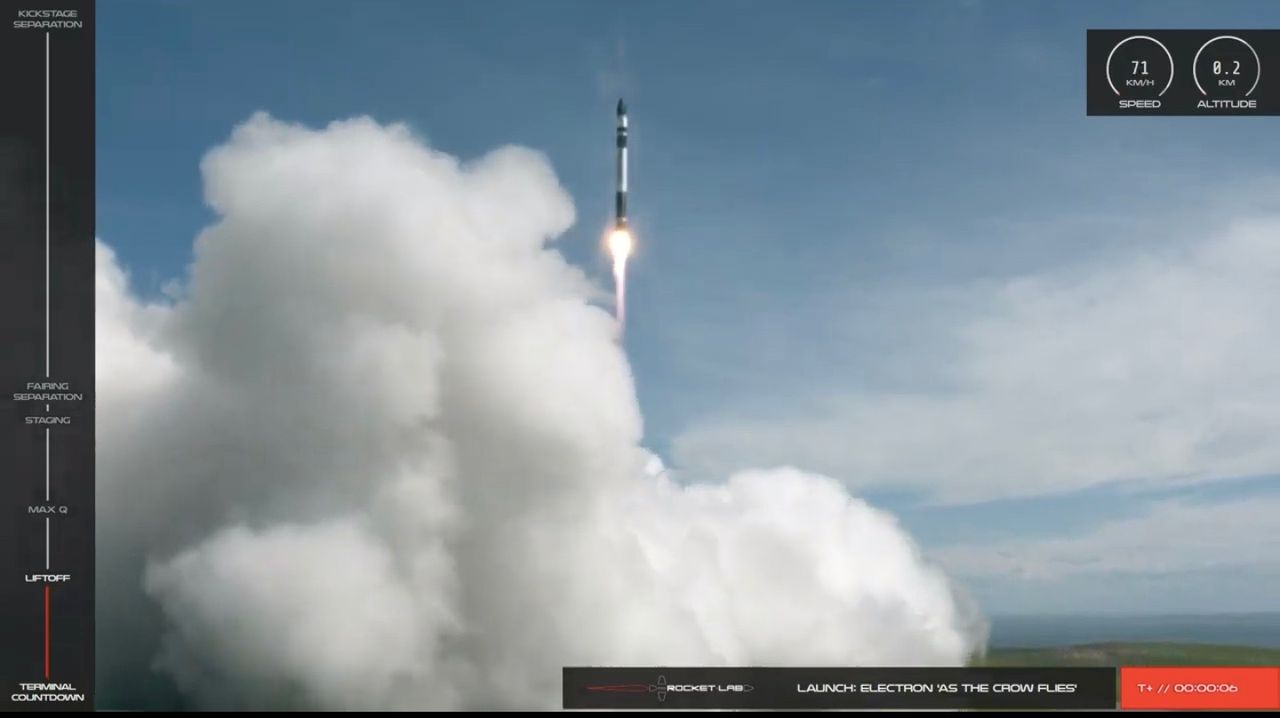 A Rocket Lab Electron booster launches a technology-demonstration satellite for the company Astro Digital on Oct. 16, 2019.