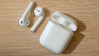 The new AirPods look just like the original, but the new wireless charging case has a slight difference, placing its light up front and not inside. Credit: Tom's Guide