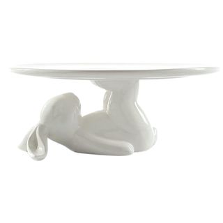 White ceramic dessert stand with bunny base
