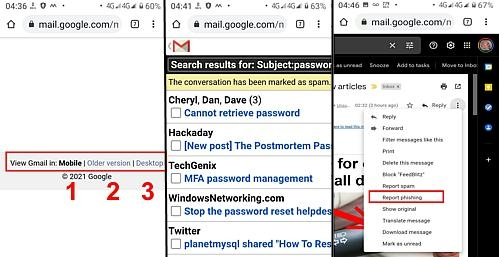 Gmail phishing report