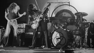 (from left) Robert Plant, Jimmy Page, and John Bonham perform at the Wembley Empire Pool in London on November 21, 1971