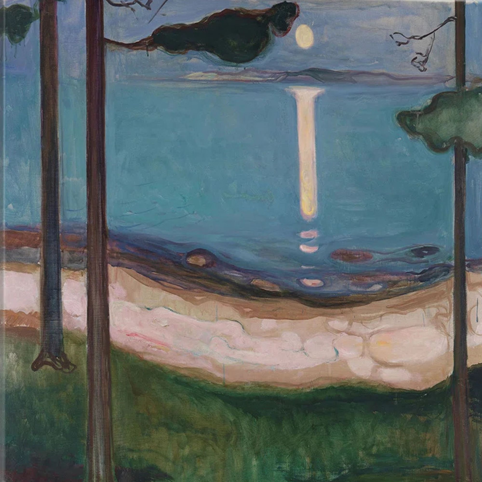 "Moonlight 1895" by Edvard Munch Painting Print (26" H x 26" W x 1.5" D)