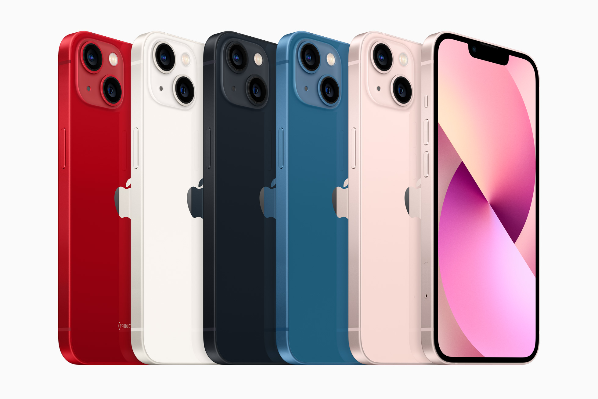 The 5 different colours of the iPhone 13.