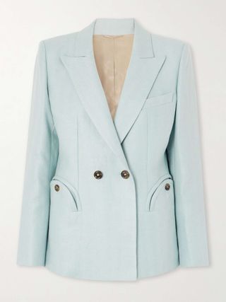 Clarity Charmer Double-Breasted Herringbone Linen Blazer