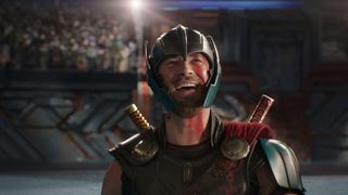 Thor yells in glee in the Grandmaster's arena in Thor: Ragnarok
