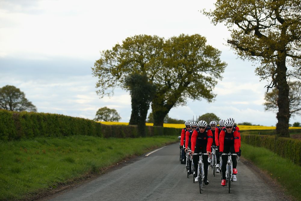 The Wiggins team in action on a training ride ahead of the Tour de Yorkshire