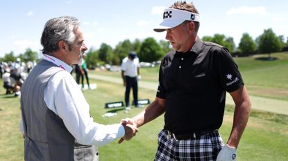 Ian Poulter talks to David Feherty, the latest member of the LIV Golf broadcast team