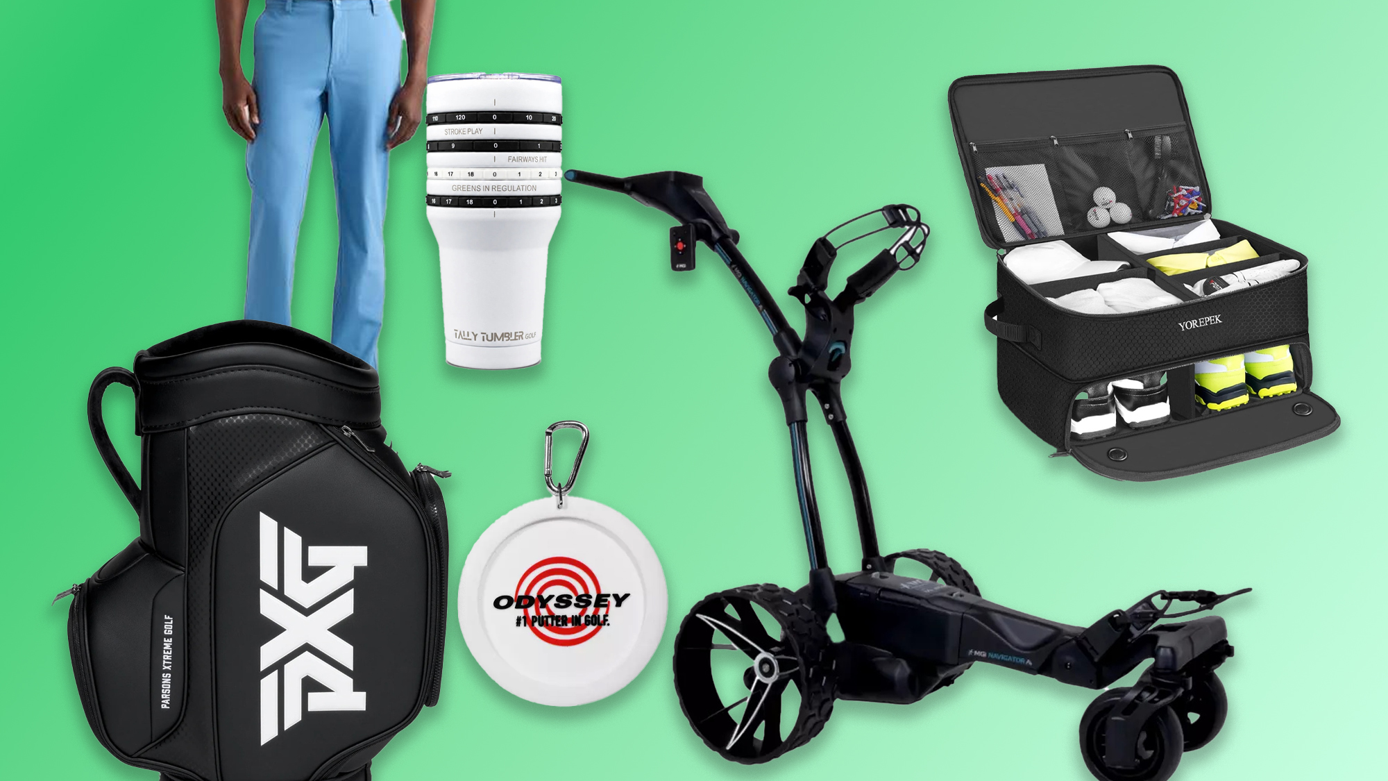 Golf gifts on a green background