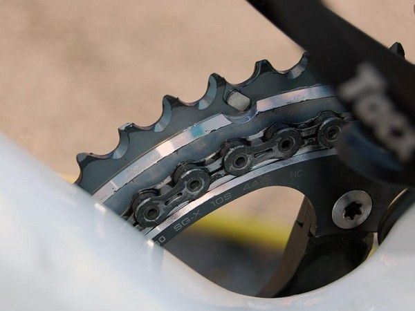 ...though his primary rig is outfitted with more Paris-Roubaix-friendly 53/44T ones.