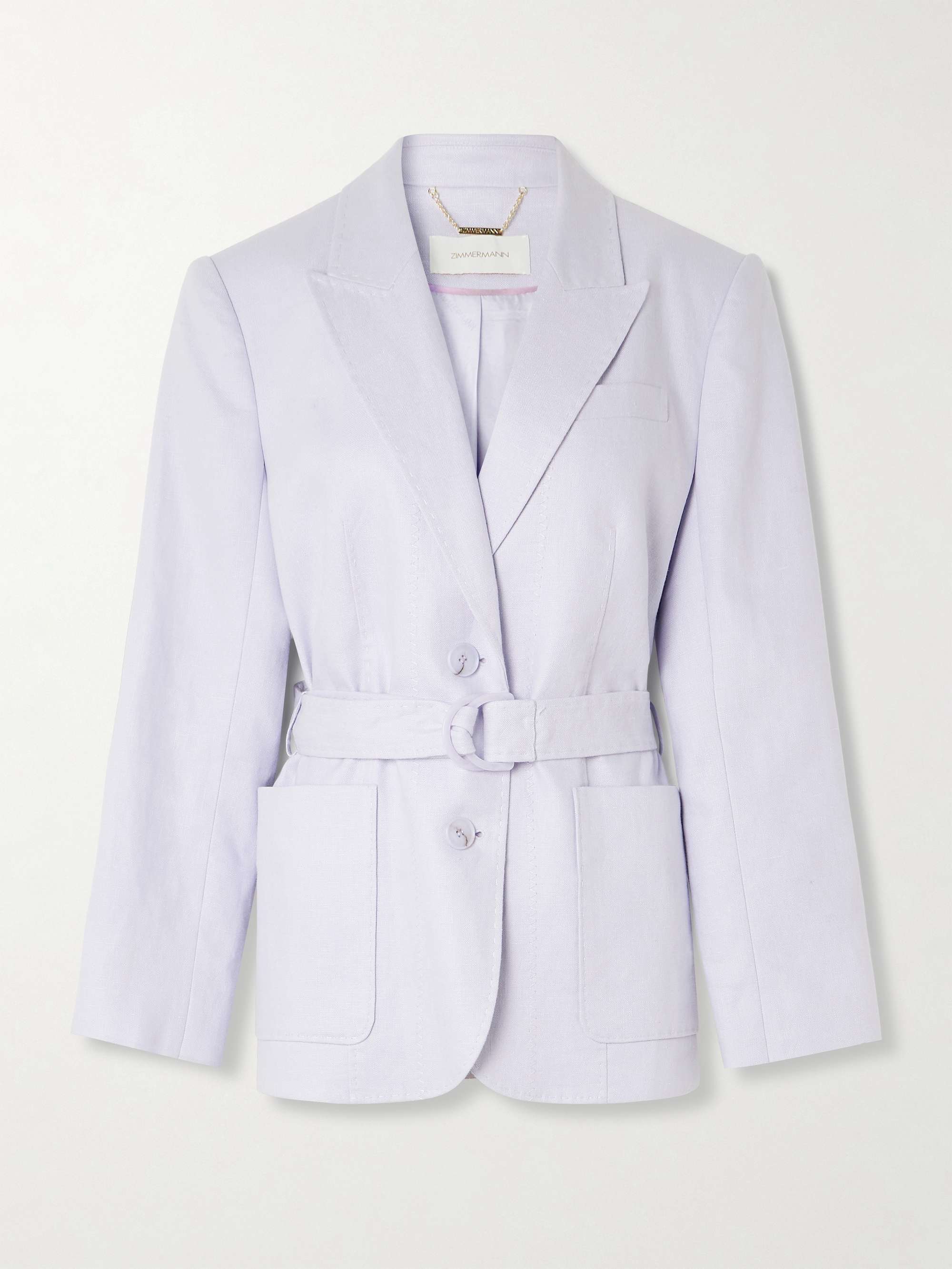 Luna Belted Topstitched Linen Blazer