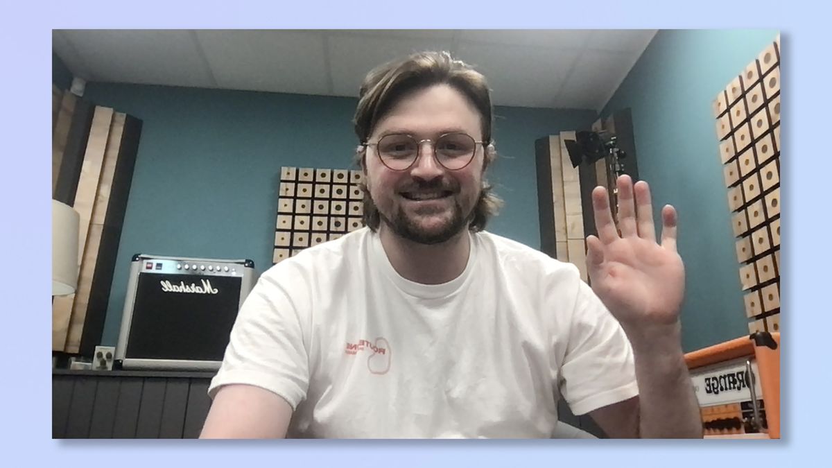 A photo of Tom's Guide Reviews editor Peter Wolinski, waving at the camera. A screenshot showing the image quality of the 2019 MacBook Pro internal HD webcam.