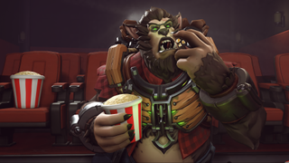 Werewolf Winston eating popcorn 