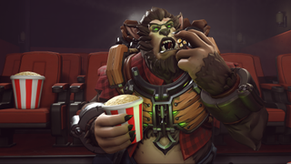 Werewolf Winston eating popcorn