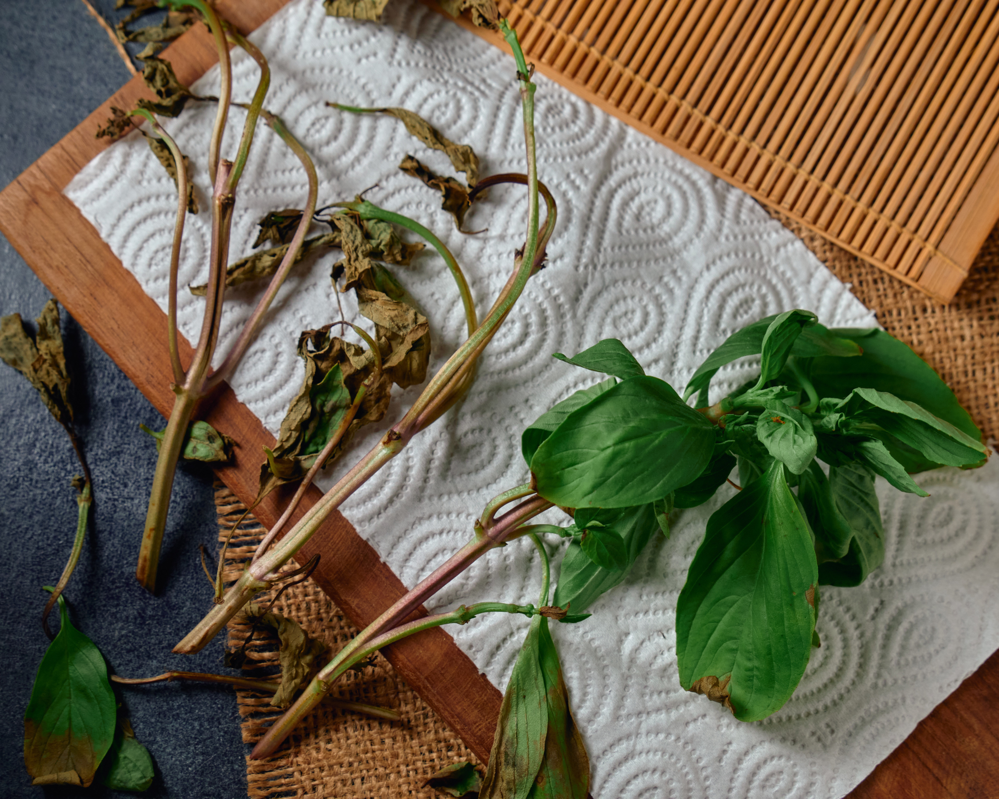 Wilted and rotting basil