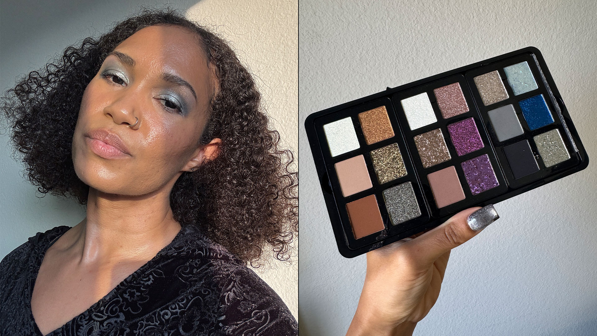 A beauty editor wearing the Danessa Myricks&#039; Lightwork VII: The Freedom Palette