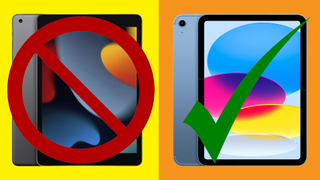 iPad 9th and 10th gen models with a no and a yes sign