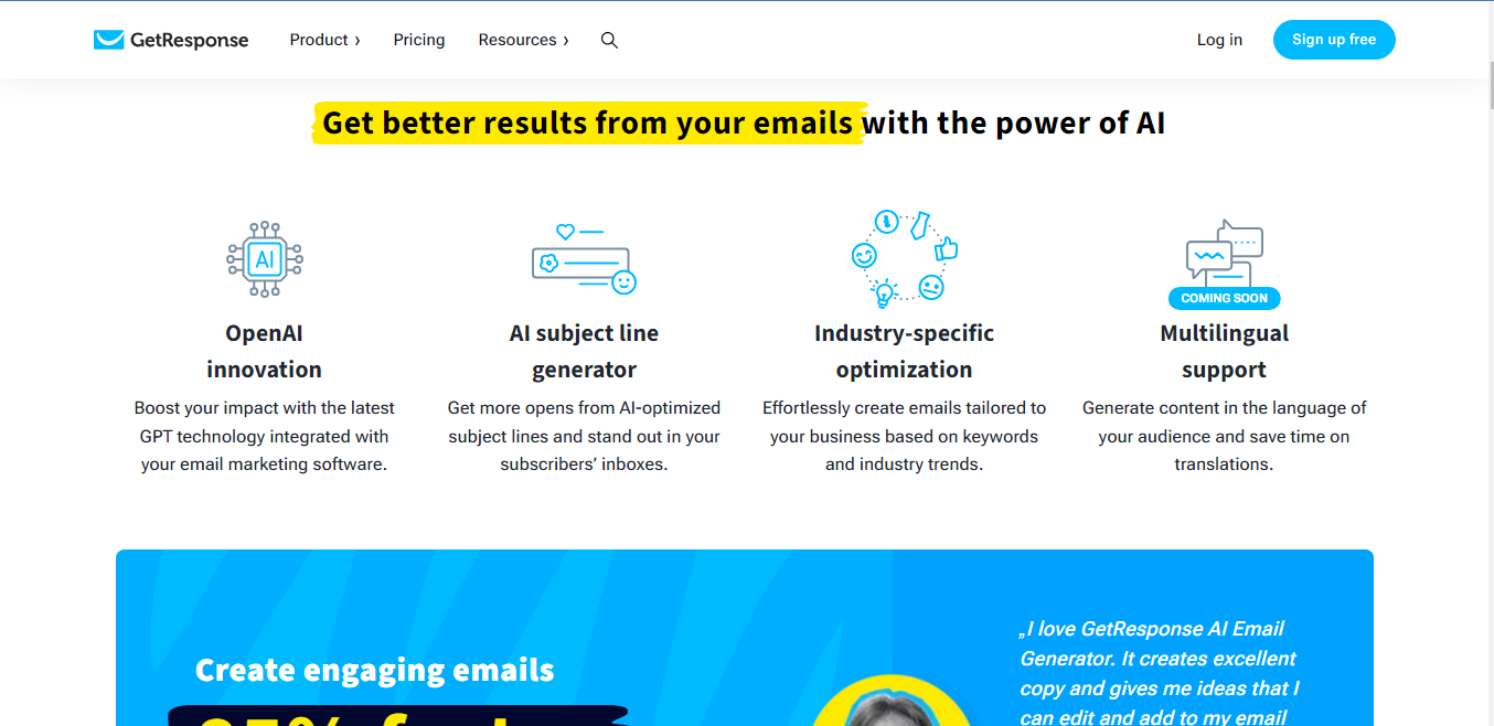 Website screenshot for GetResponse