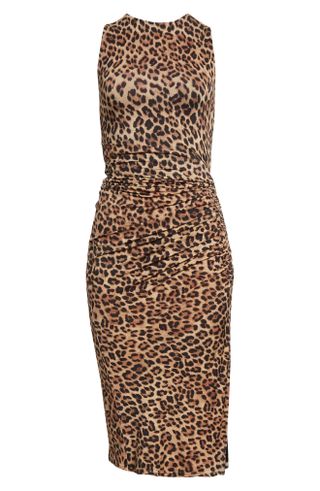 Alice + Olivia Mardell Leopard Print Side Ruched Midi Dress (Was $395) 