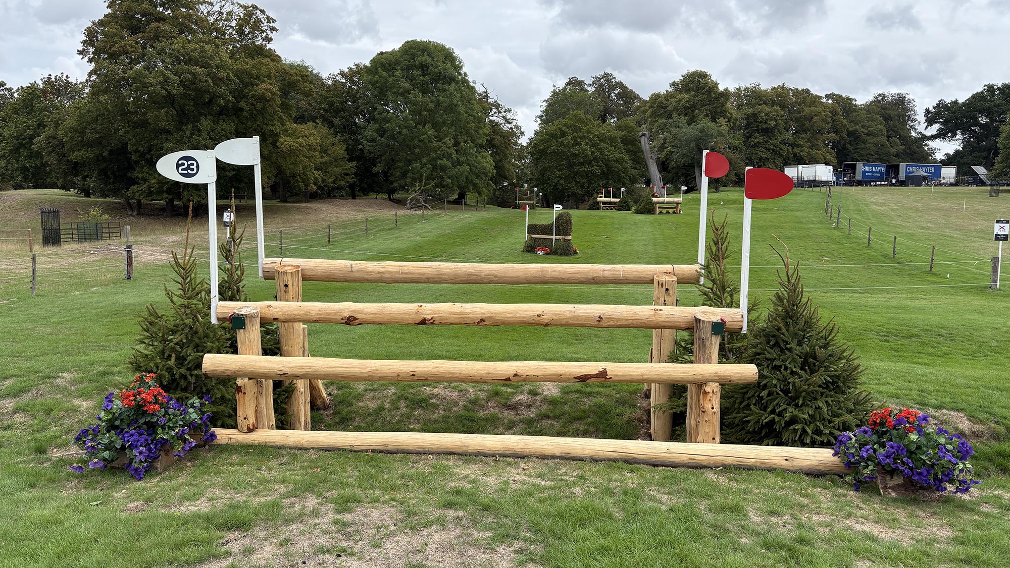 Wooden triple bar on the Burghley cross-country course 2026