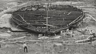 A 1931 photo of the recovery of the Nemi shipwreck