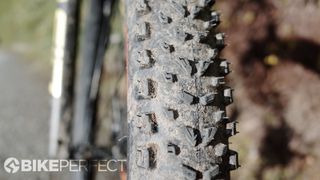 Close up of the Vittoria Syerra downcountry tire tread pattern