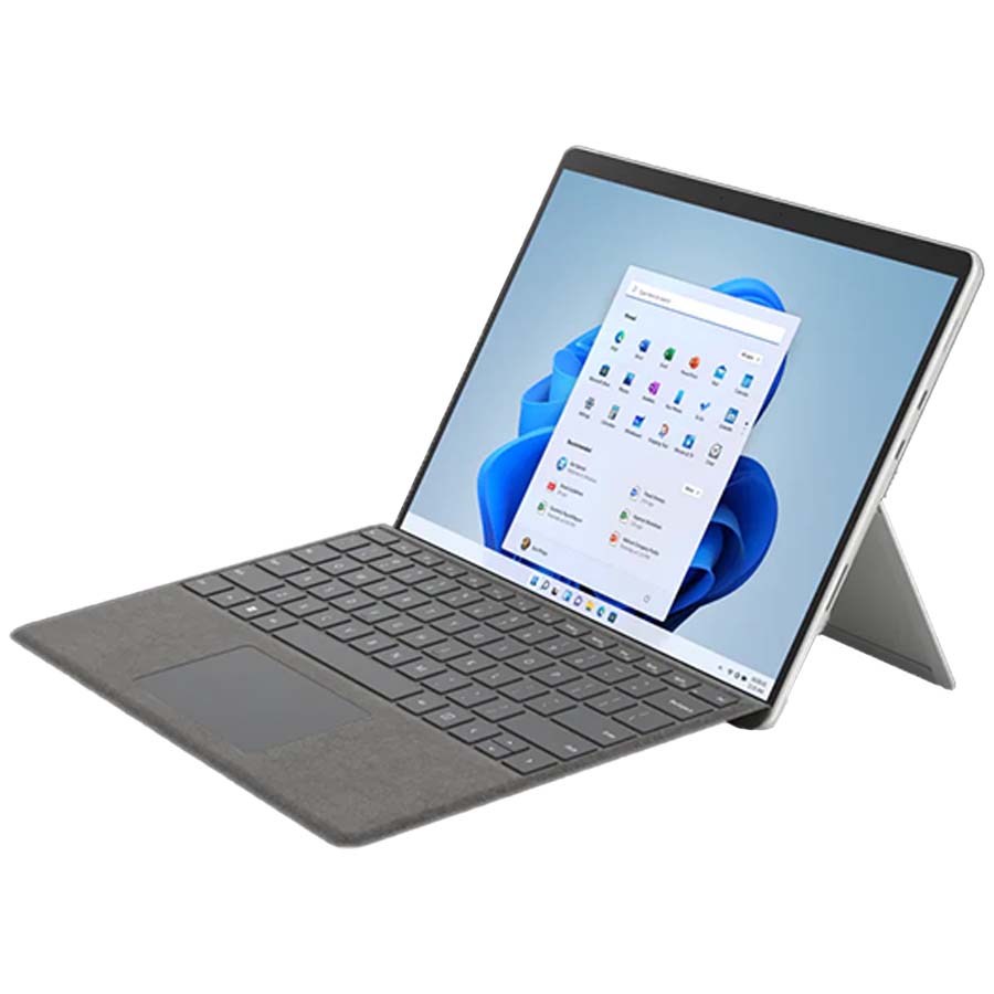 A Microsoft Surface Pro 8 running Windows 11 against a pure white background