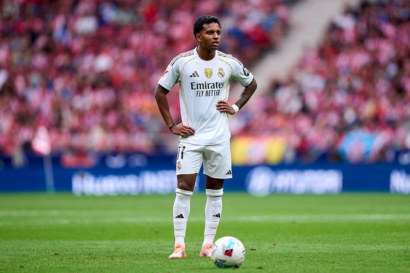 Manchester City target Rodrygo Goes of Real Madrid looks on during the LaLiga EA Sports match between Atletico de Madrid and Real Madrid CF at Riyadh Air Metropolitano on September 27, 2025 in Madrid, Spain.