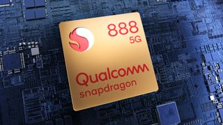 An image of a circuit board and a Snapdragon 888 logo