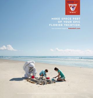 An advertisement from the world's first publicly funded space tourism campaign, Vacationauts, which encourages people who visit Florida to incorporate space into their vacation plans.