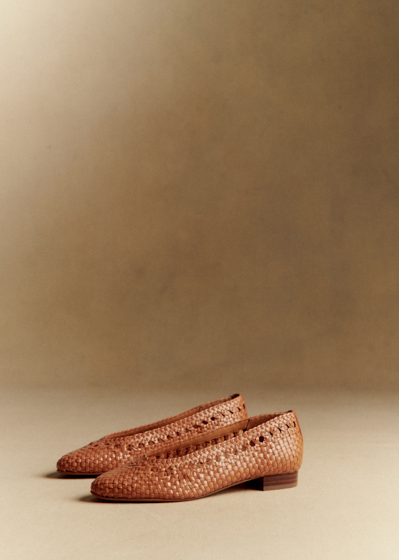Anya Low Ballerinas - Smooth Camel Braided - Vegetable-Tanned Smooth Goatskin Leather - S&amp;eacute;zane