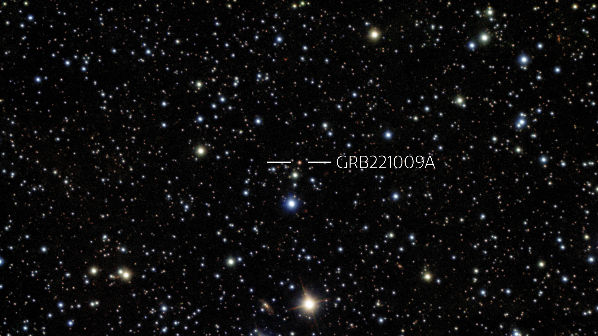 The record-breaking GRB221009A gamma-ray burst observed by the Gemini South telescope in Chile.