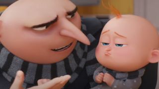 Gru and his baby in Despicable Me 4.